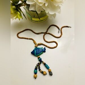 Vintage Bohemian Wooden Artisan Fish Necklace